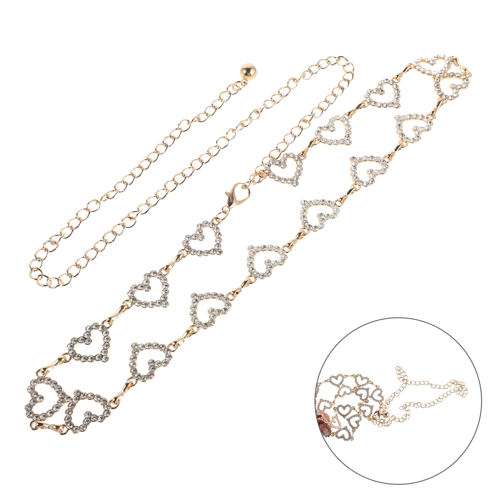 Body Jewelry Waist Chains - Women Heart Rhinestone Waist Chain Adjustable