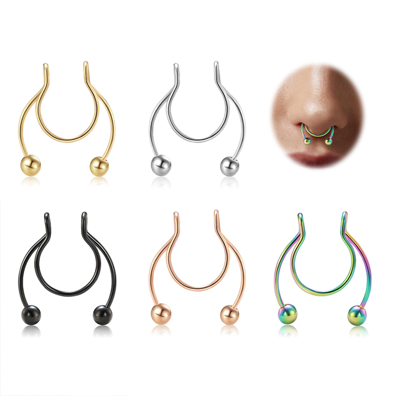 Body Jewelry Septum - 20G Fake Nose Rings Hoop Clip-on
