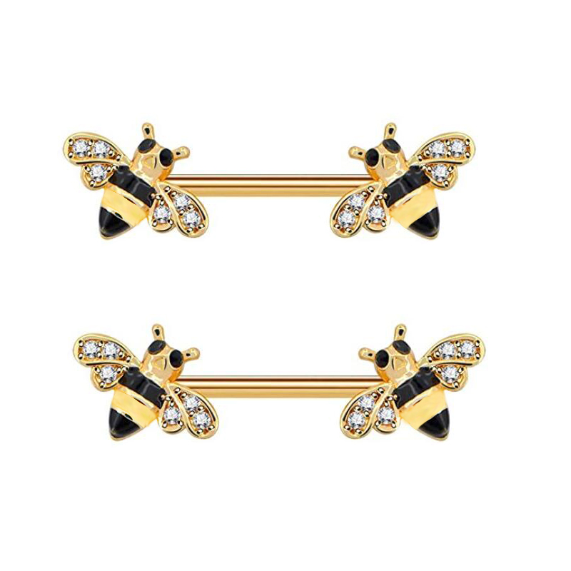 Yellow Body Jewelry - Bee Nipple Barbell 14g Yellow Epoxy