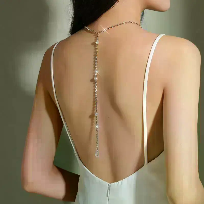 Sparkly Pearl Back Chain Neckl - مراجعة Body Jewelry For Backless Dress وسعره