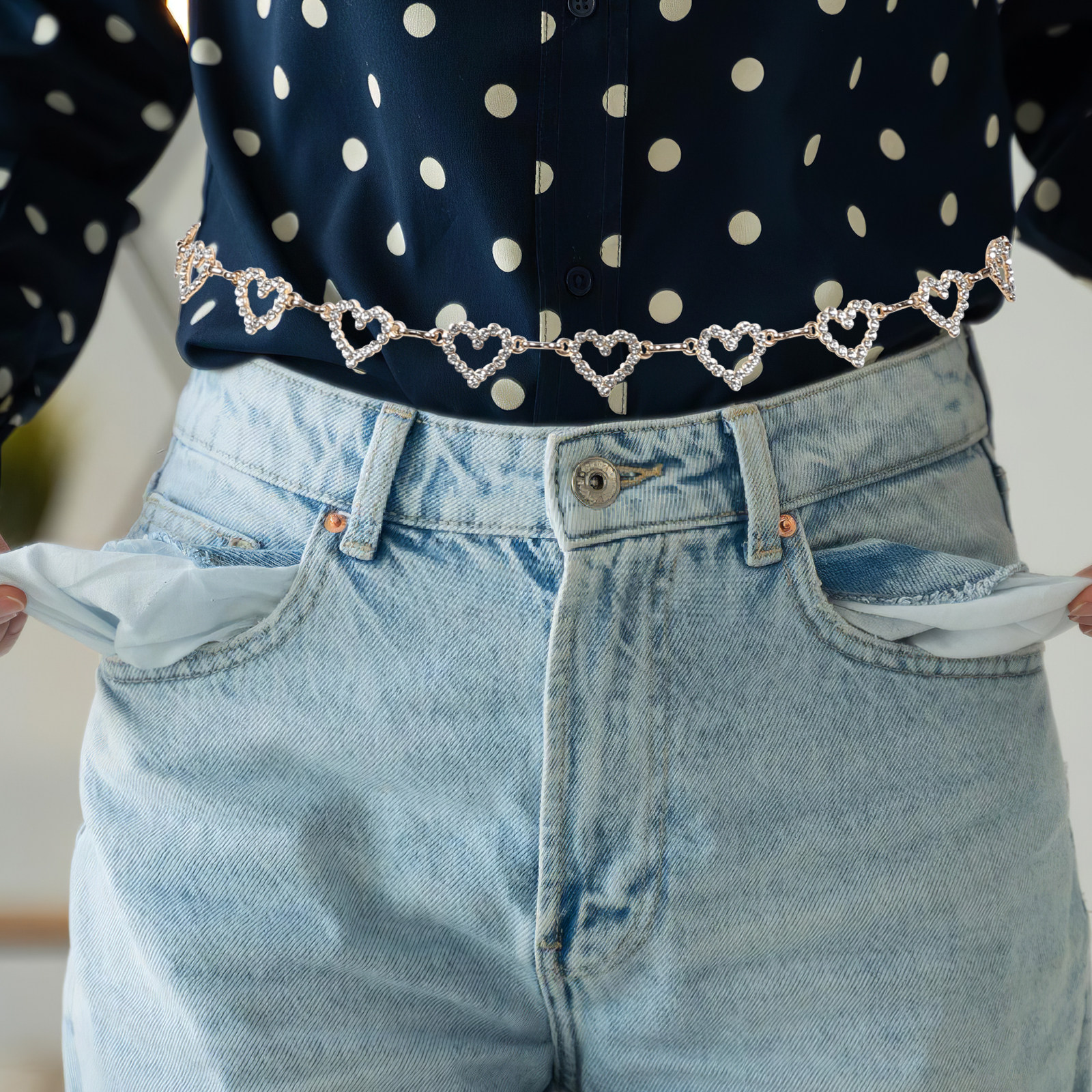 Women Heart Rhinestone Waist C - مراجعة Body Jewelry Waist Chains وسعره