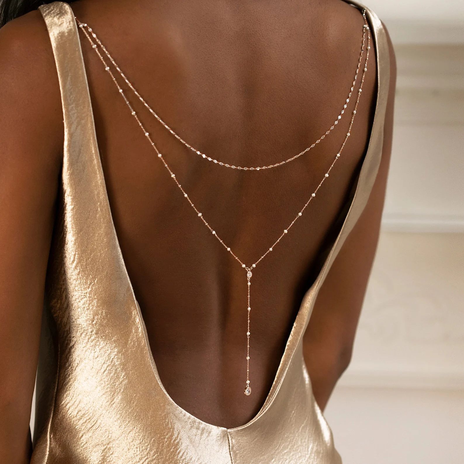 Delicate Gold Plated CZ Beaded - مراجعة Body Jewelry For Backless Dress وسعره