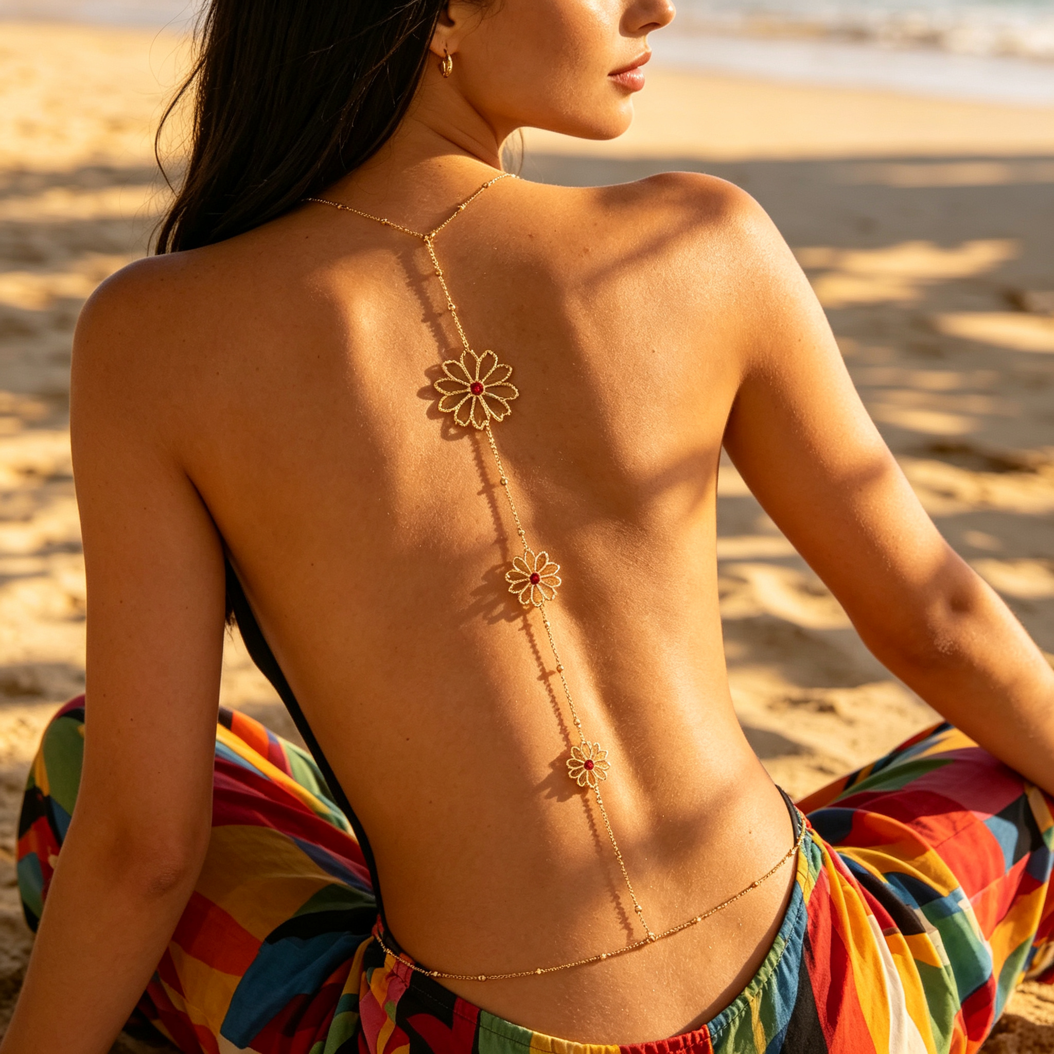 Sexy Gold Flower Back Chain fo - مراجعة Body Jewelry For Backless Dress وسعره