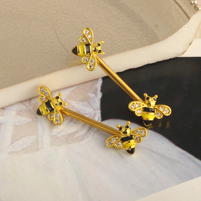 Bee Nipple Barbell 14g Yellow  - مراجعة Yellow Body Jewelry وسعره