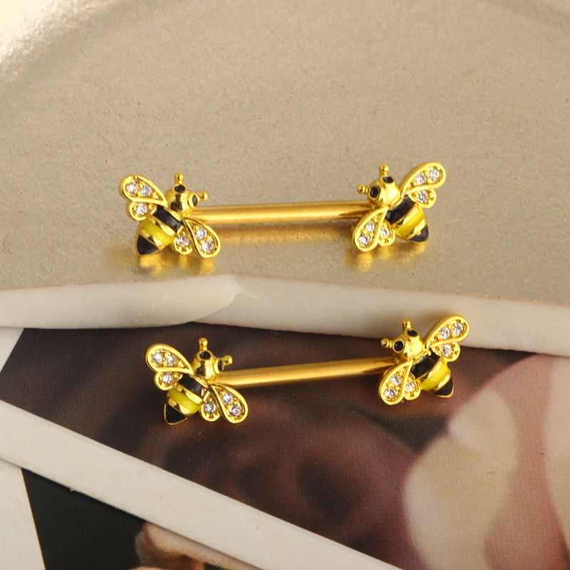 Bee Nipple Barbell 14g Yellow  - مراجعة Yellow Body Jewelry وسعره
