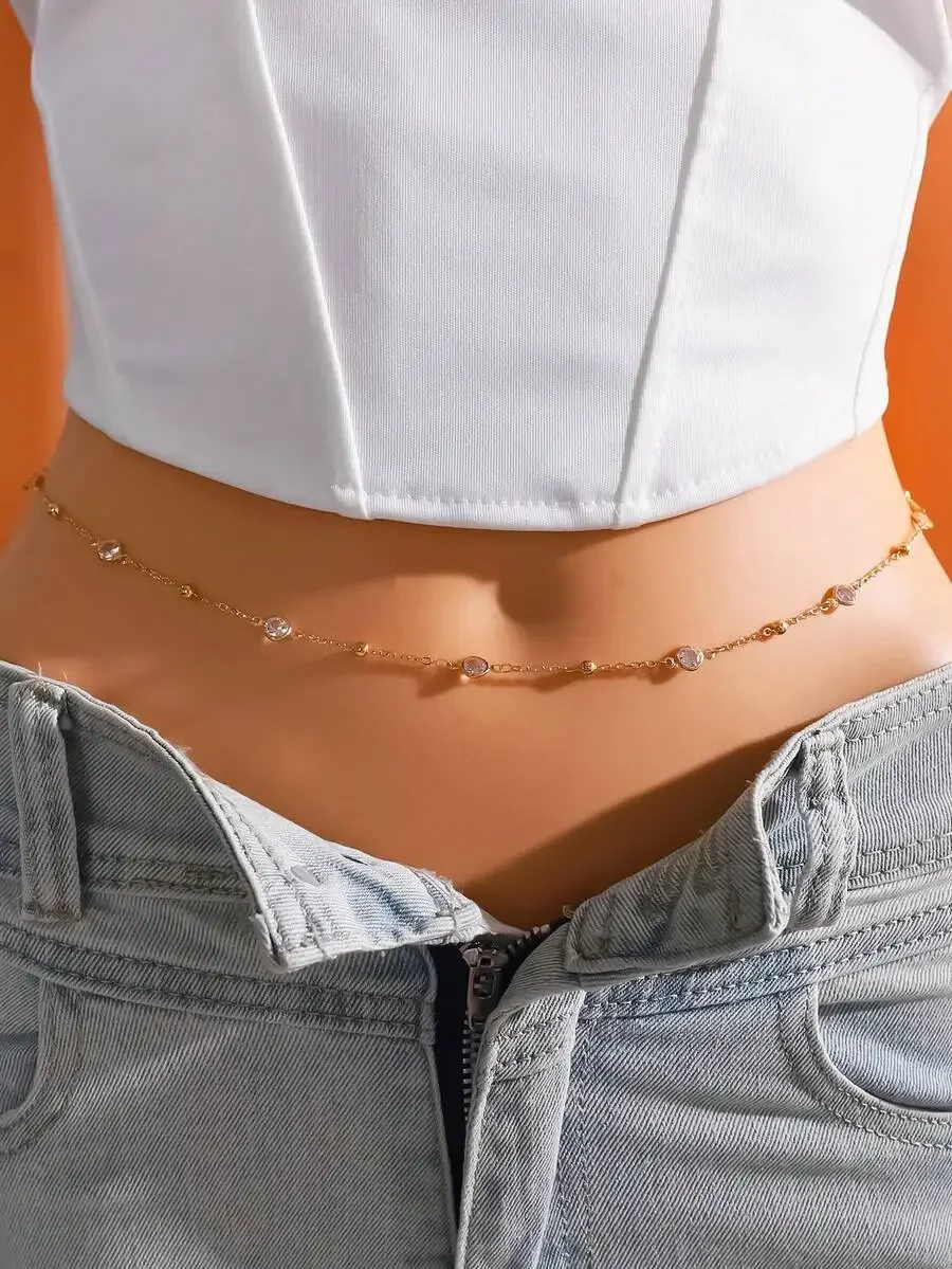 1pc Women's Crystal Chain Wais - مراجعة Body Jewelry Waist Chains وسعره