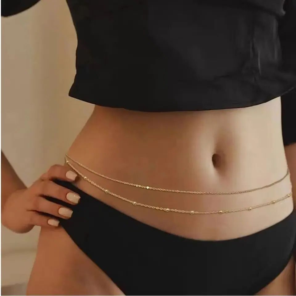 HipHop Double Layers Belly Cha - مراجعة Body Jewelry Gold وسعره